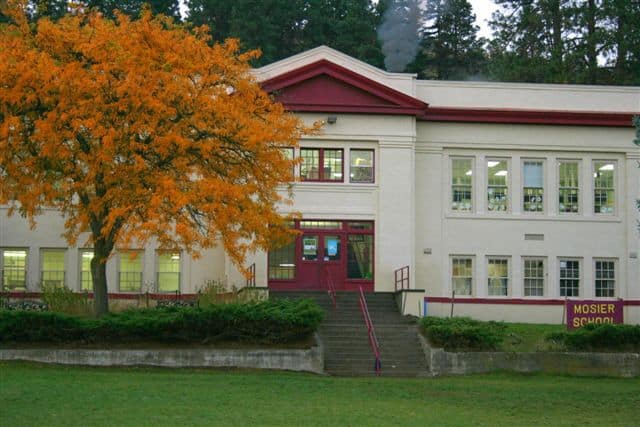 A photo of Mosier Community School in autumn